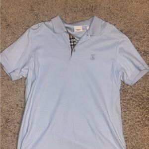 Burberry Light Blue Polo Shirt with Check Detail